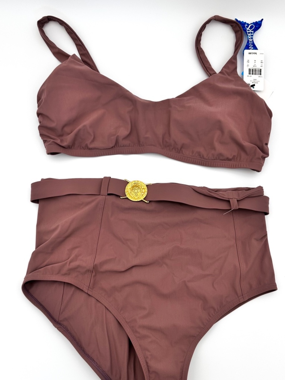NEW Skinnydippers Skinny Dippers Brown High Waist 2-Pc Bikini Swimsuit Womens XL